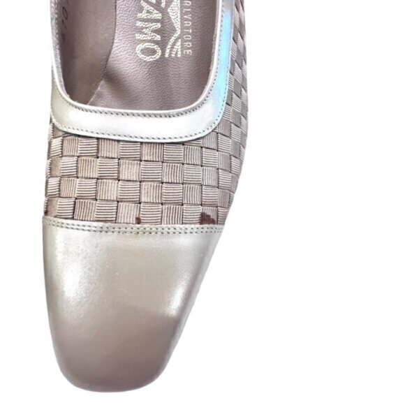 🎉SALE🎉 Salvatore Ferragamo Beige Fabric Weave Heels 6 AAAA GLAM Luxury NIB - Picture 4 of 16